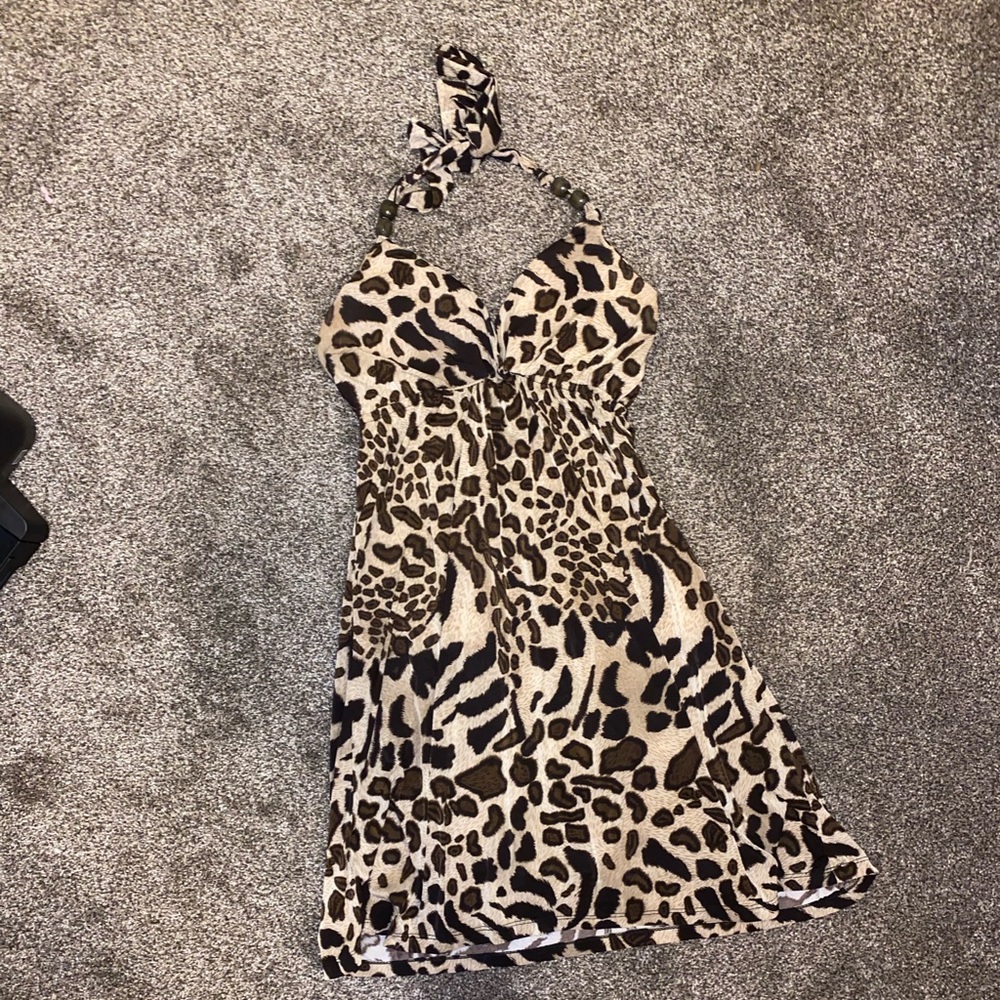 3/30 Leopard print tie neck dress.